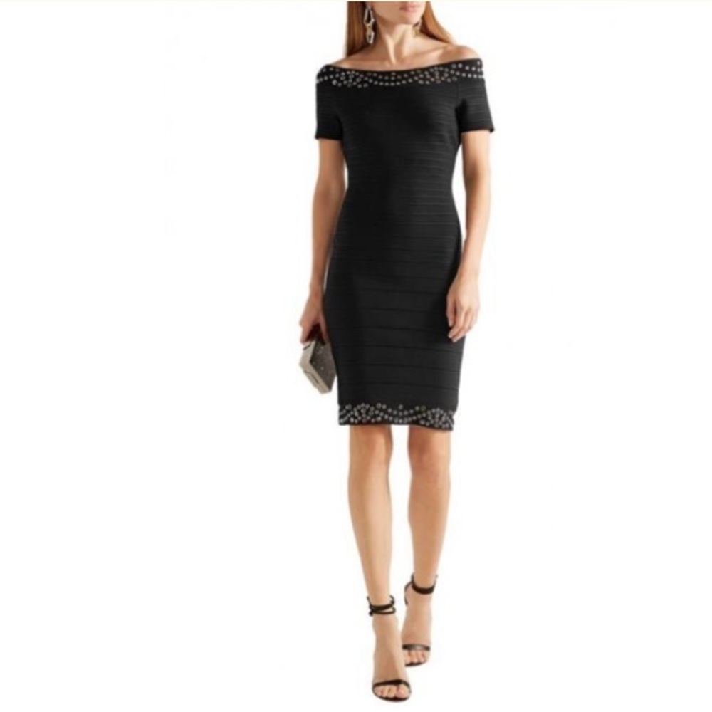 Herve Legger Black Karlee Off The Shoulder Dress